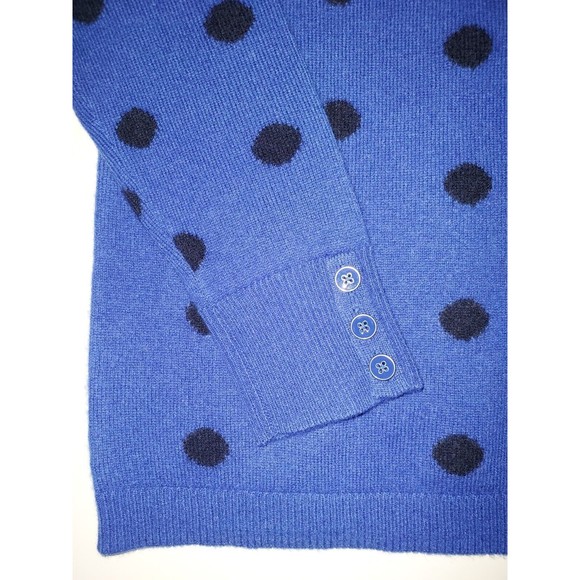 Ladies Talbot 100% Pure Cashmere Royal Blue W/Black Polka Dots Sweater Size P - Picture 3 of 7